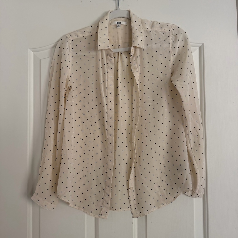 100% Silk Polka Dot Blouse – Size XS